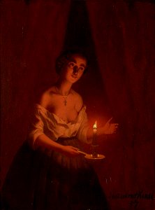 Johann Mongels Culverhouse (1825-1895) - A Young Lady Holding a Lighted Candle in a Chamber Candlestick - 761404 - National Trust