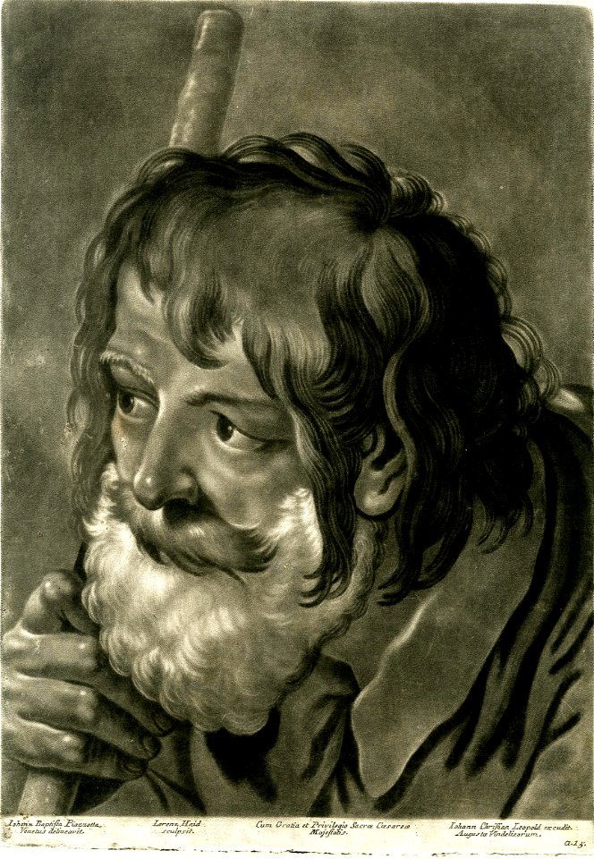 Johann Lorenz Haid - An old bearded man leaning on a staff; after Piazzetta. c.1750s, 1932,0213.254