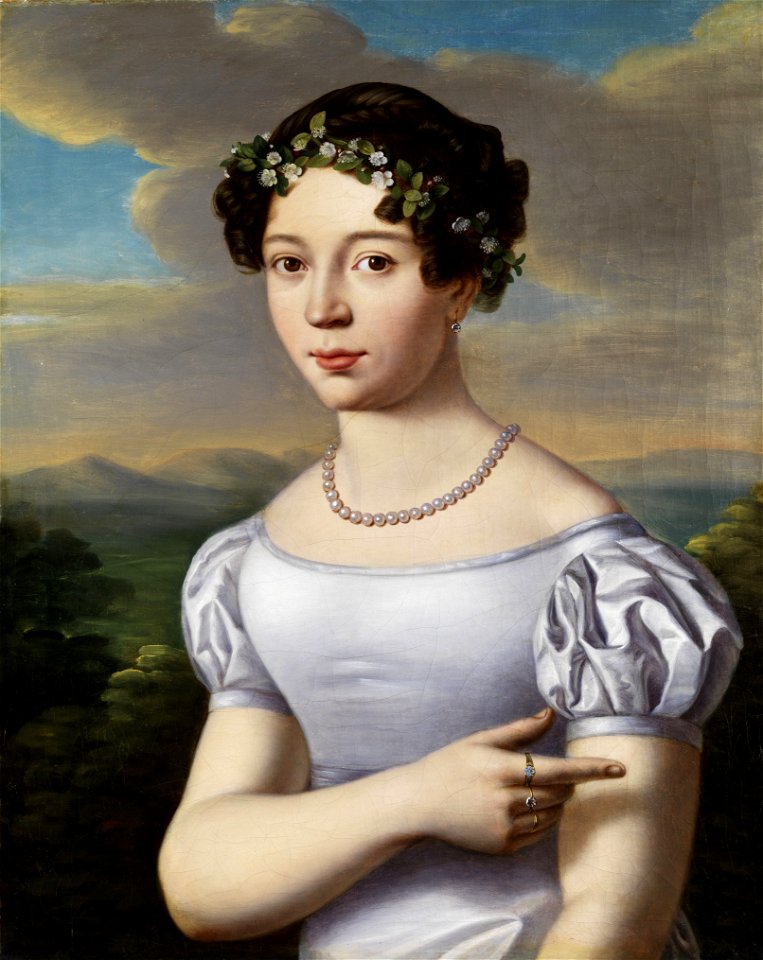 Johann Herrmann Portrait eines jungen Mädchens mit Kranz und Perlenkette