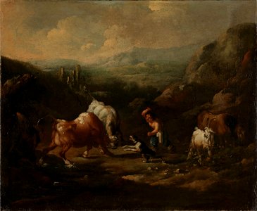 Johann Melchior Roos - Bulls fighting - NG.M.00759 - National Museum of Art, Architecture and Design. Free illustration for personal and commercial use.