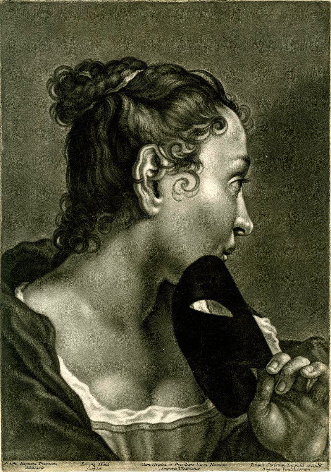 Johann Lorenz Haid - A woman turning away from the spectator and holding a mask; after Piazzetta. c.1750s, 2005,U.165