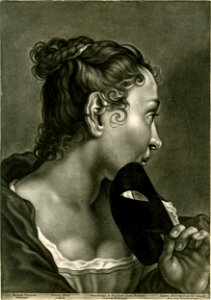 Johann Lorenz Haid - A woman turning away from the spectator and holding a mask; after Piazzetta. c.1750s, 2005,U.165