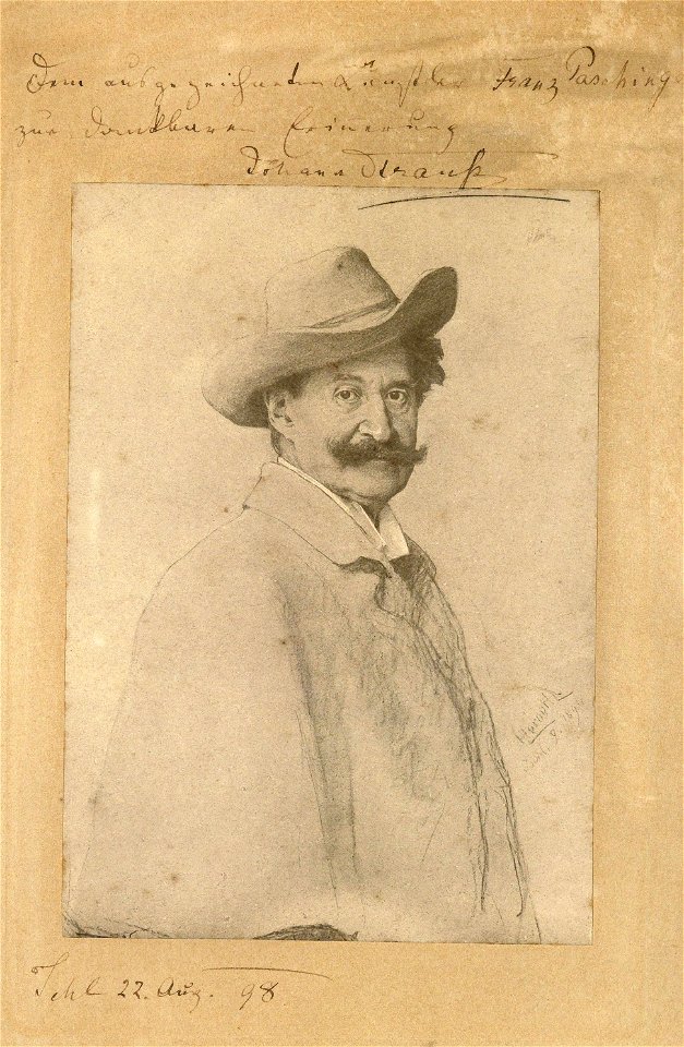 Johann Strauss II Portraitdruck mit Unterschrift 1898