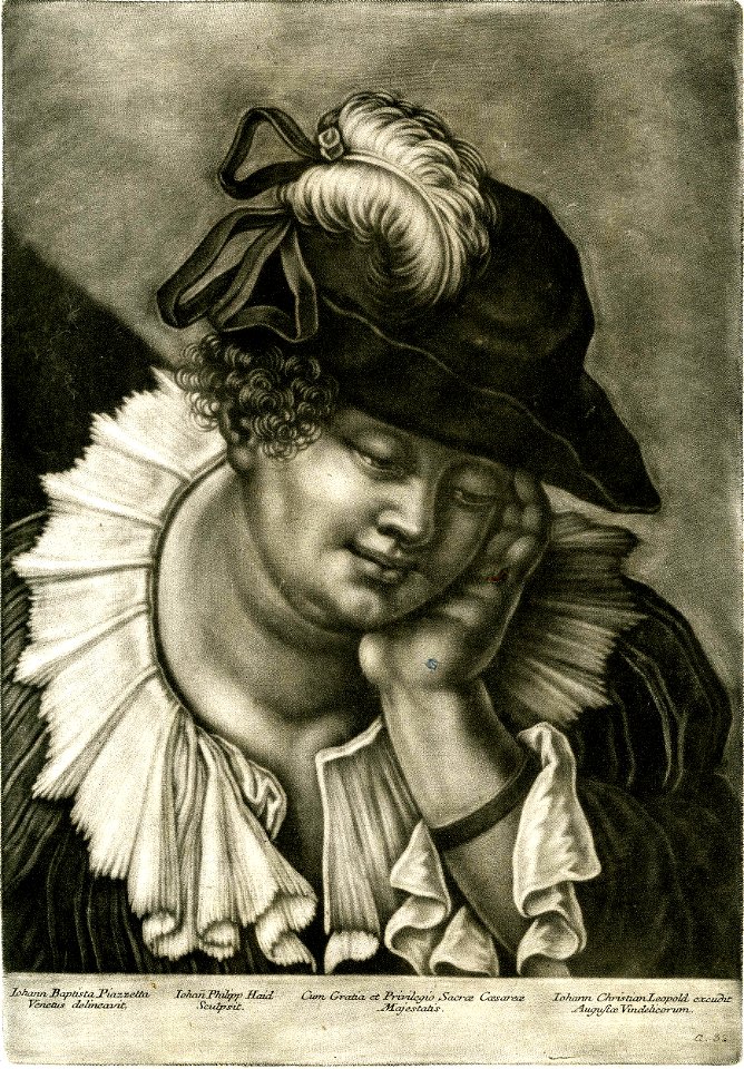 Johann Philipp Haid - portrait of a woman wearing a hat and ruff collar; after Piazzetta. c.1750s, 1932,0213.255