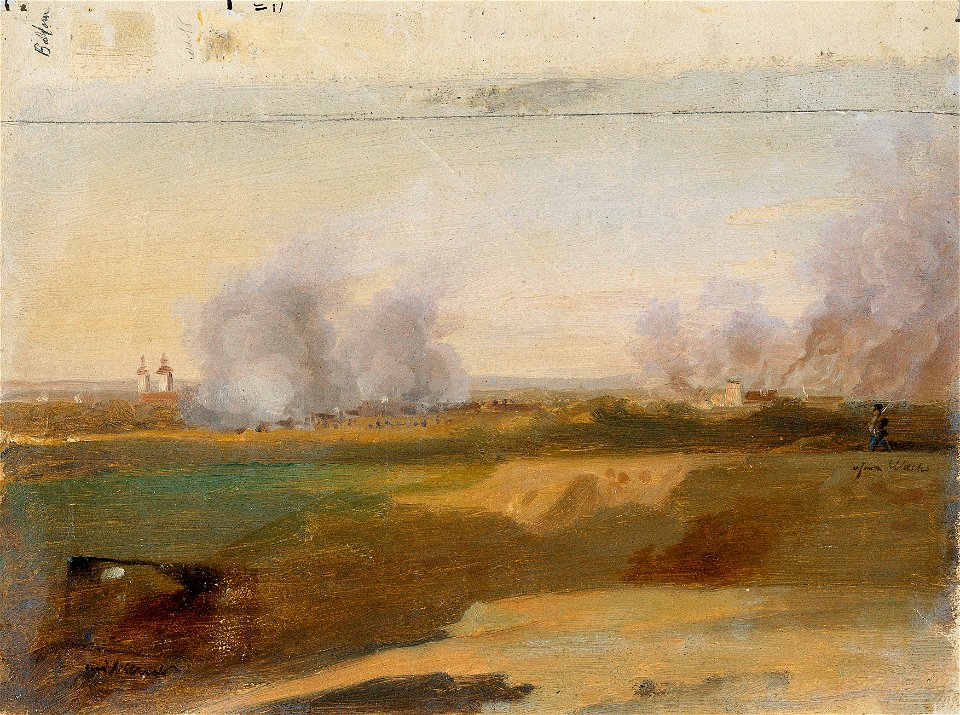 Johann Peter Krafft - Landschaftsstudie mit brennenden Dörfern im Hintergrund - 6669 - Österreichische Galerie Belvedere