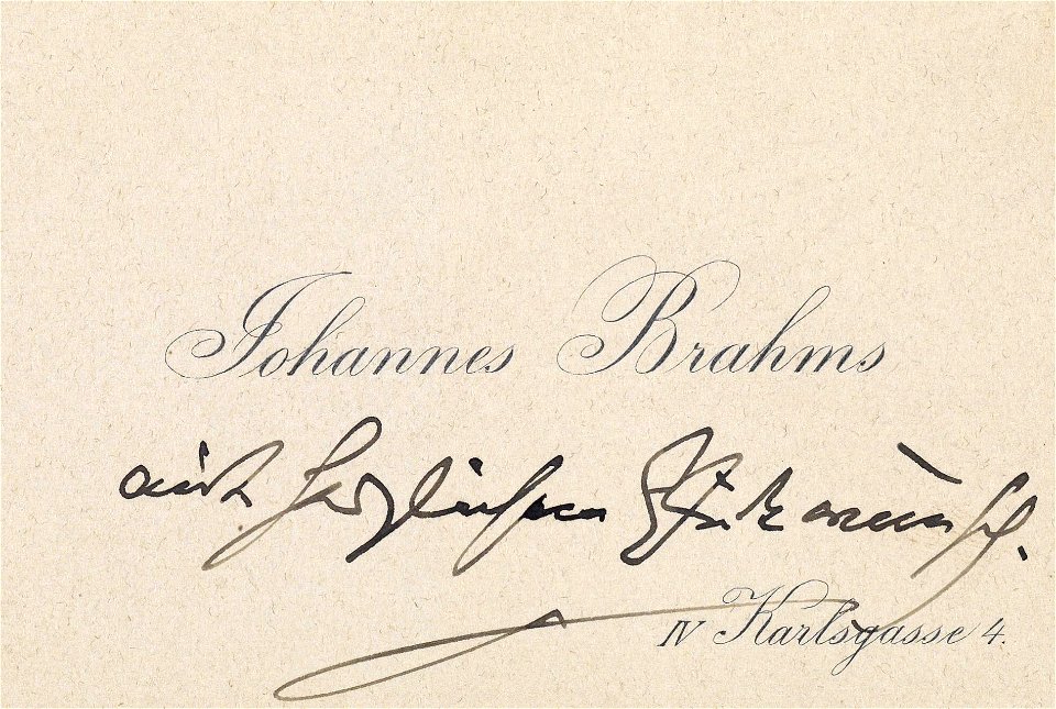 Johannes Brahms Visitenkarte mit Glückwunsch 1896-11-25
