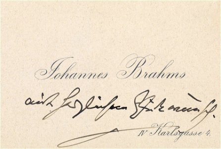 Johannes Brahms Visitenkarte mit Glückwunsch 1896-11-25