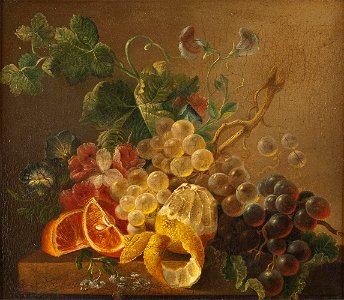 Johann Wilhelm Preyer - Stillleben mit Weintrauben, Orangen und Zitrone