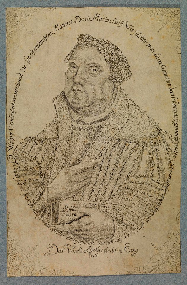 Johann Michael Püchler Schreibmeisterblatt mit Porträt Martin Luther. Free illustration for personal and commercial use.
