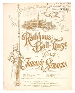 Johann Strauss Rathaus-Ball-Tänze Titelblatt mit Widmung