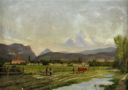 Johann Streitschek Voralpenlandschaft mit Fabrik