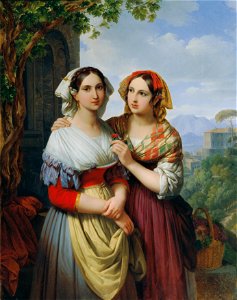 Johann Nepomuk Ender - Zwei Mädchen in einer Landschaft - 7826 - Kunsthistorisches Museum. Free illustration for personal and commercial use.