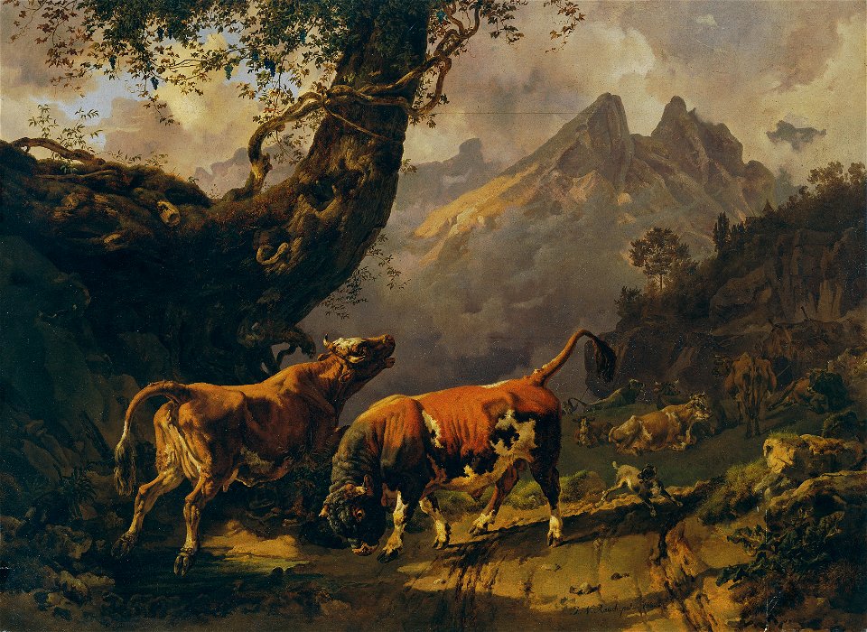 Johann Nepomuk Rauch - Stier, eine Kuh verfolgend, im Hintergrund Landschaft bei Carrara - 2545 - Kunsthistorisches Museum
