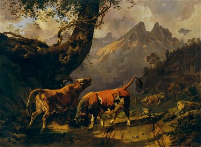 Johann Nepomuk Rauch - Stier, eine Kuh verfolgend, im Hintergrund Landschaft bei Carrara - 2545 - Kunsthistorisches Museum