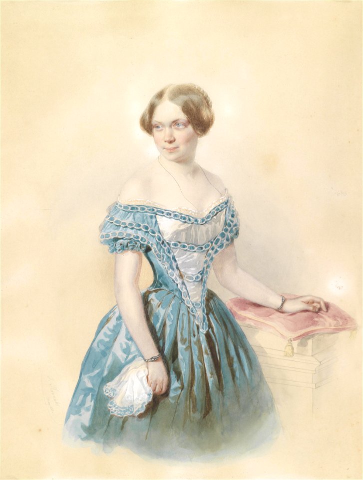 Johann Nepomuk Horrak Bildnis einer jungen Frau in blauem Kleid 1851