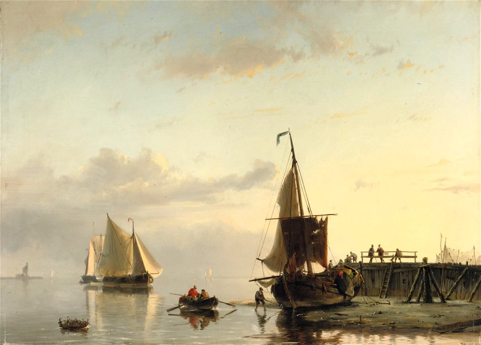 Johannes Hermanus Barend Koekkoek - A jetty at low tide (1858)