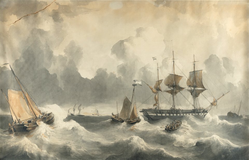 Johannes Christiaan Schotel Segelschiffe auf rauher See