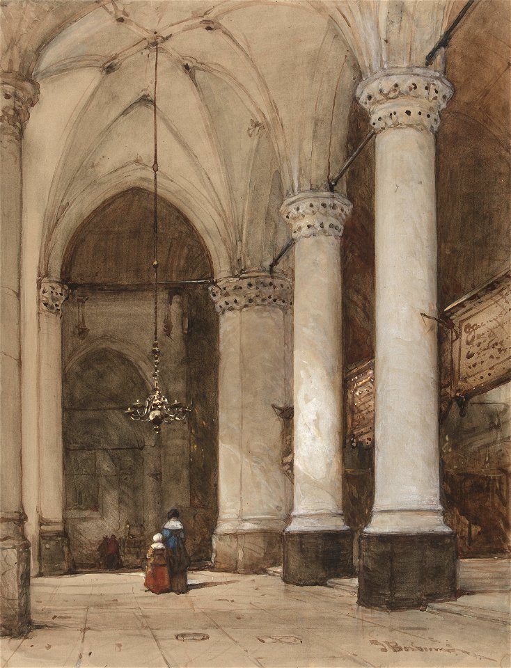 Johannes Bosboom -Zuidelijke zijbeuk van de Grote Kerk in Den Haag, met zeventiende-eeuwse figuren