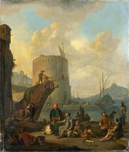 Johannes Lingelbach - Italiaanse haven met vestingtoren