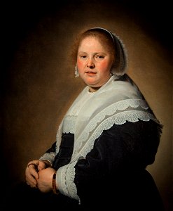 Johannes Cornelisz Verspronck - Portrait of an elegant woman in a black dress with a white lace collar , ca. 1642 pdv-20131122-0010-1-791x960