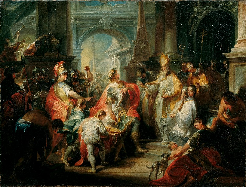 Johann Wolfgang Baumgartner - Der heilige Ambrosius verwehrt Kaiser Theodosius den Eintritt in den Mailänder Dom - 4339 - Österreichische Galerie Belvedere