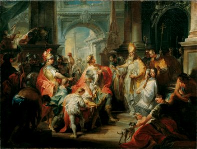 Johann Wolfgang Baumgartner - Der heilige Ambrosius verwehrt Kaiser Theodosius den Eintritt in den Mailänder Dom - 4339 - Österreichische Galerie Belvedere