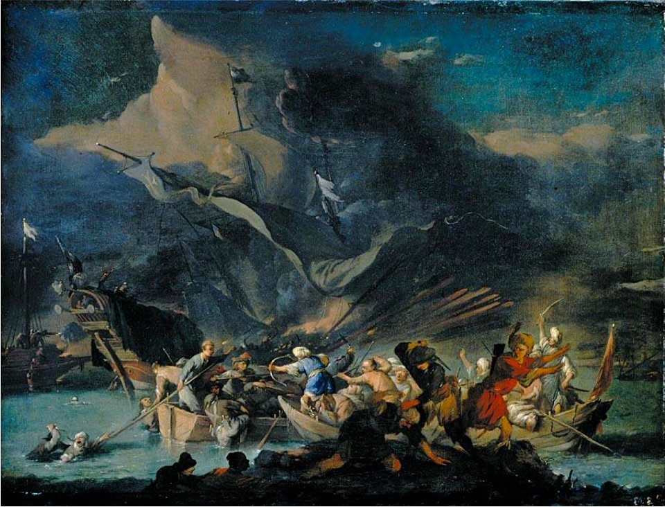 Johannes Lingelbach - A sea battle between Turks and Europeans, said to be the Battle of Lepanto