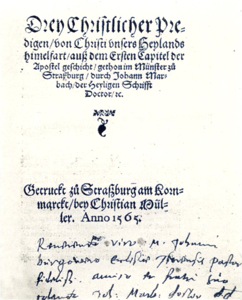 Johannes Marbach Drey Christlicher Predigen Straßburg 1565 (Isny)