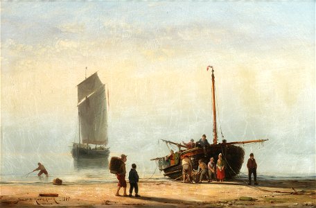 Johannes Hermanus Barend Koekkoek - Unloading the catch (1865)
