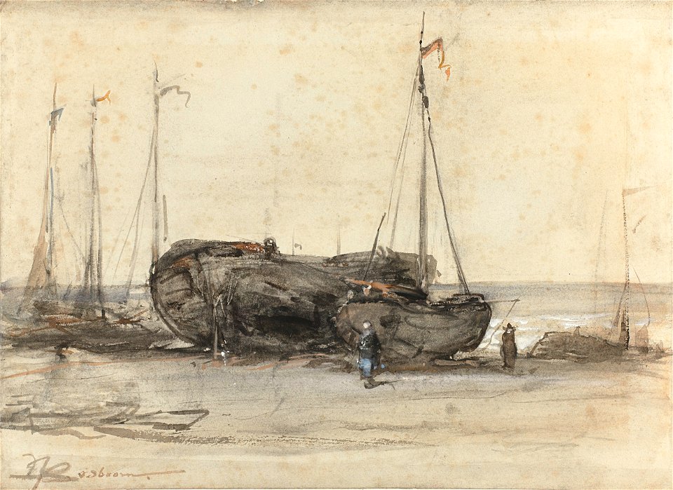 Johannes Bosboom - Vissersboten op het strand van Scheveningen