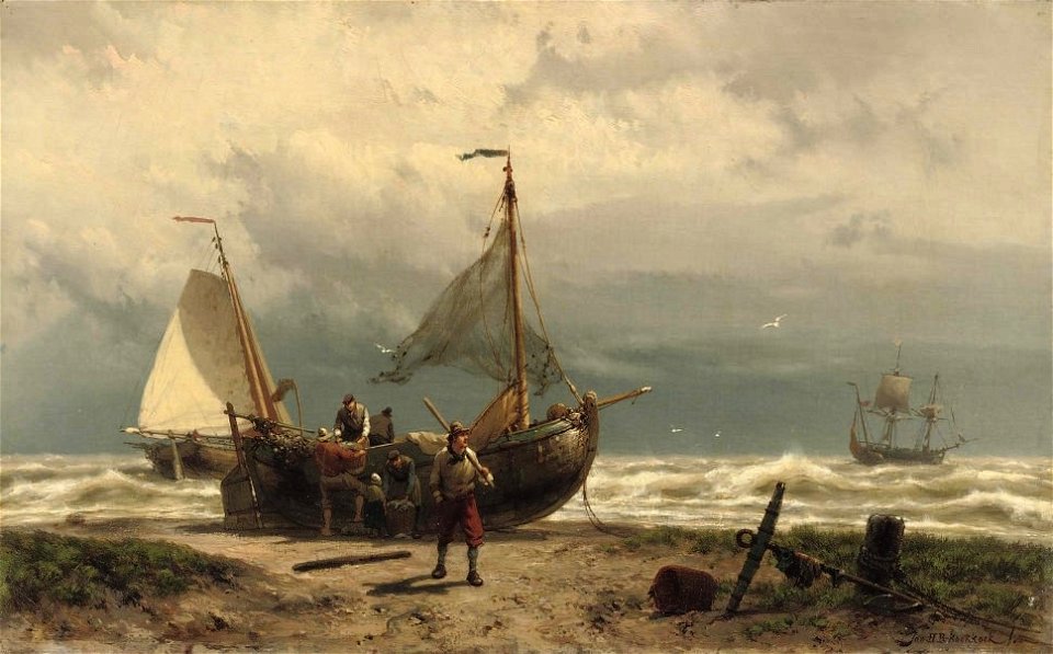 Johannes Hermanus Barend Koekkoek - Unloading The Catch 2 - Free Stock ...