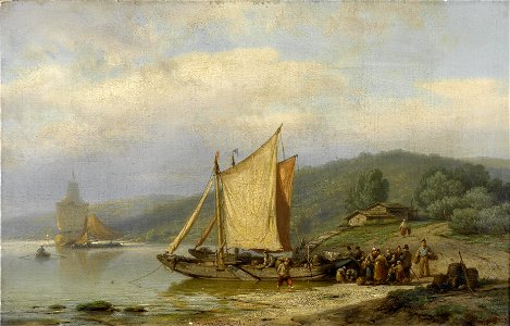 Johannes Hermanus Barend Koekkoek - Unloading the barge (1878)