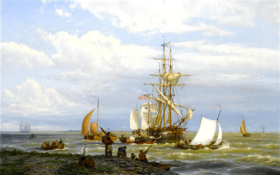 Johannes Hermanus Barend Koekkoek - A busy estuary