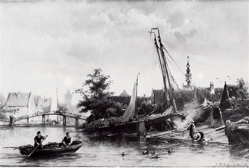 Johannes Hermanus Barend Koekkoek (1840-1912) - Wharf at River Brink