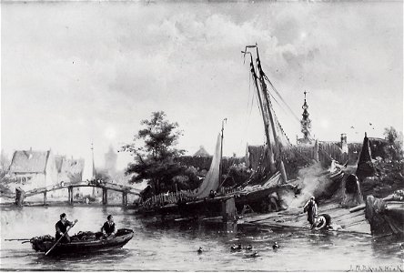 Johannes Hermanus Barend Koekkoek (1840-1912) - Wharf at River Brink