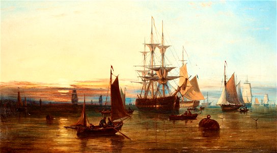 Johannes Hermanus Barend Koekkoek - Ships at dusk (1864)