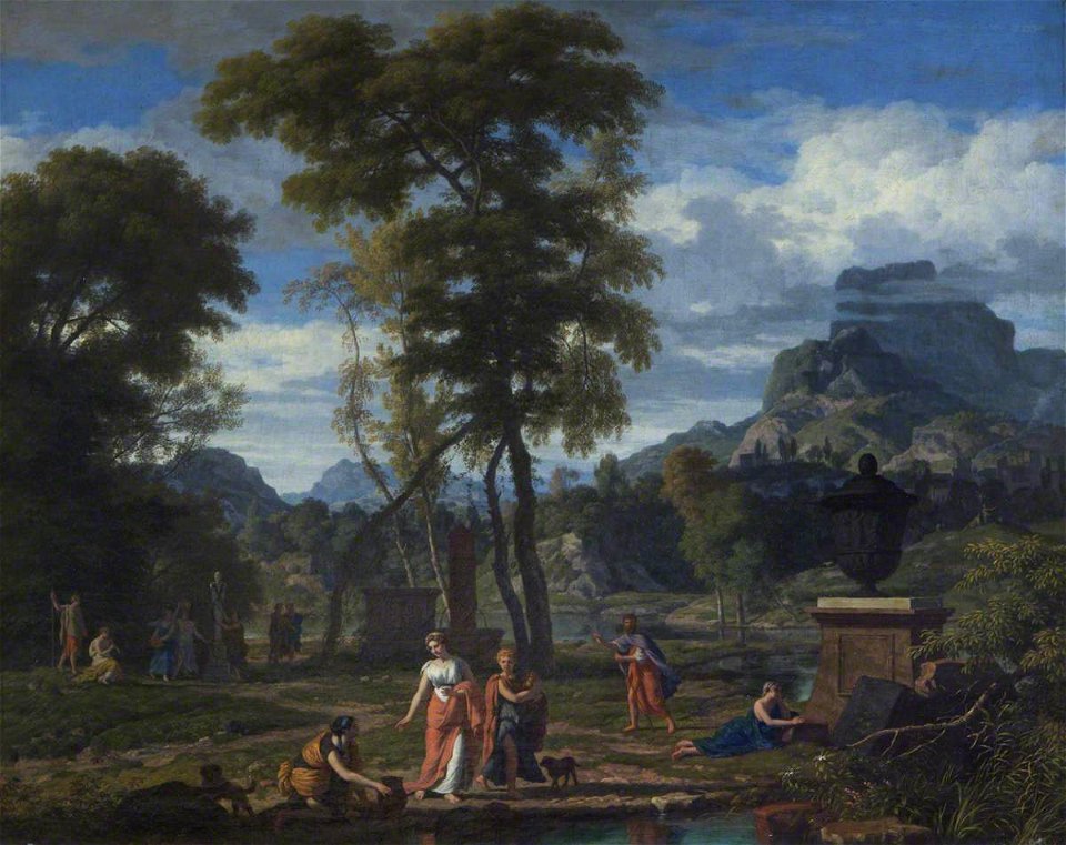 Johannes Glauber (1646-1727) - Classical Landscape with Greek Maidens Venerating a Statue of Pan amongst Tombs - 1401156 - National Trust