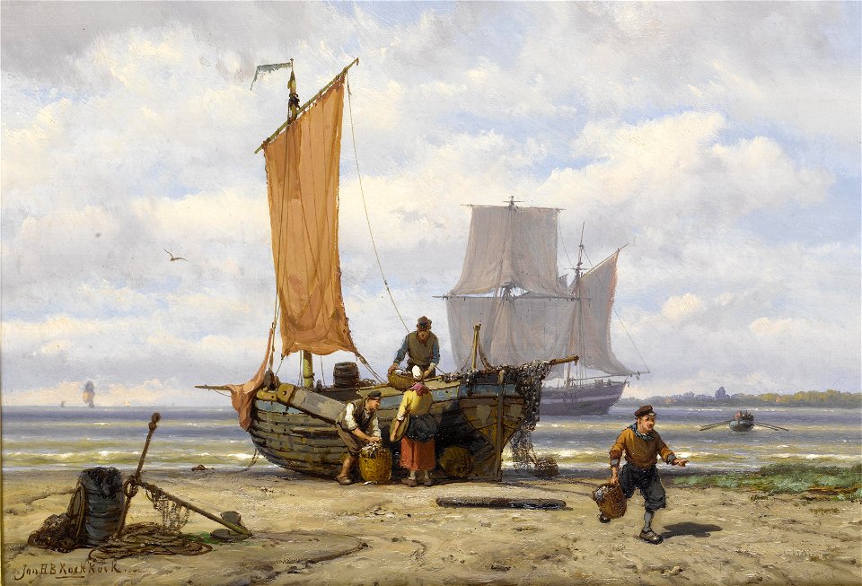 Johannes Hermanus Barend Koekkoek - Unloading The Catch | Creazilla