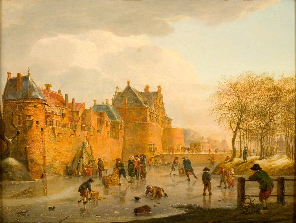 Johannes Huibert Prins - Wintergezicht op de Waterslootspoort te Delft - 0097 - Rijksmuseum Twenthe