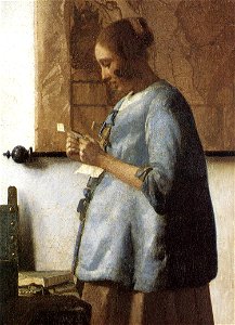 Johannes Vermeer - Woman in Blue Reading a Letter (detail) - WGA24658. Free illustration for personal and commercial use.