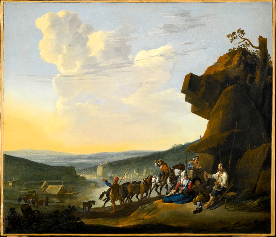 Johannes Lingelbach - River Landscape with A Distant View of Fort Saint-jean and the Chateau De Pierre-seize, Lyon 005L15042 85T5R