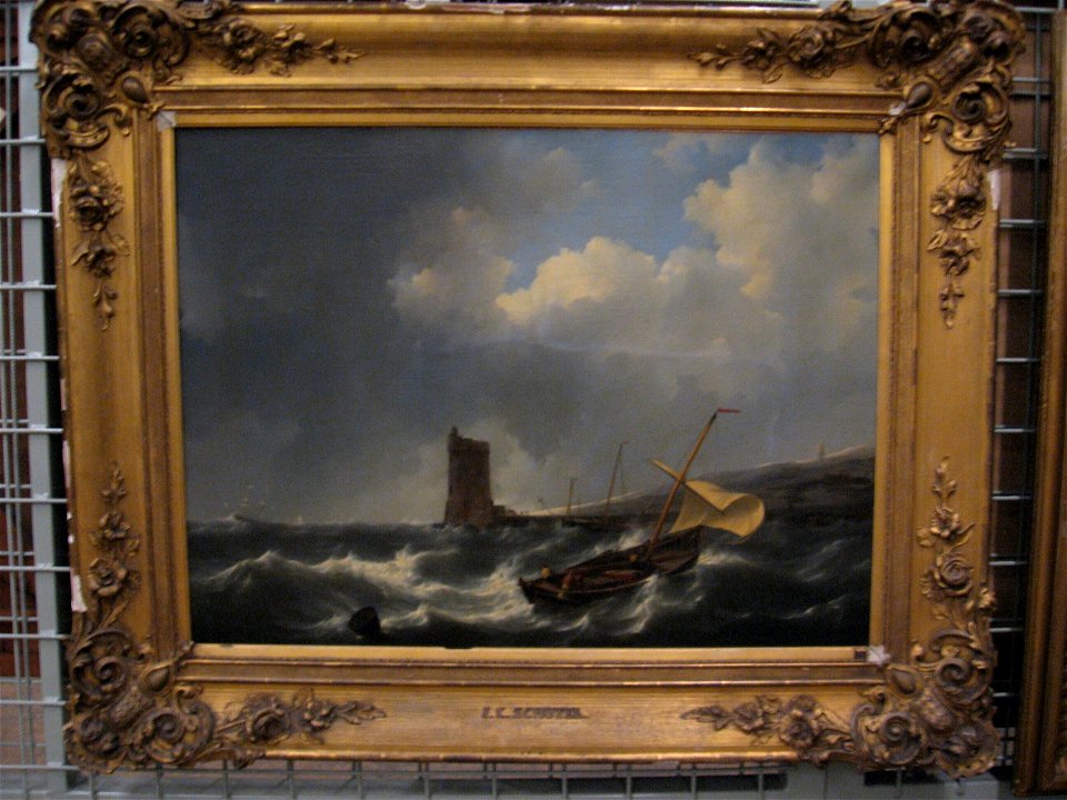 Johannes Christiaan Schotel - Woelige zee, rechts het strand met een vuurtoren - 1794 (OK) - Museum Boijmans Van Beuningen