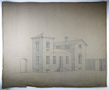 Johannes Taklo - Perspektivøvelse. Arkitekturtegning af et hus (1) - 1878