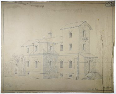 Johannes Taklo - Perspektivøvelse. Arkitekturtegning af et hus (2) - 1878