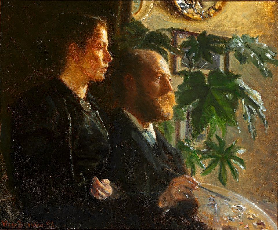 Johansen viggo-self portrait with palette in hand and wife martha