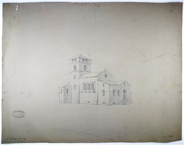 Johannes Taklo - Perspektivøvelse. Arkitekturtegning af et hus og grundplan - 1876