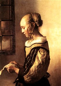 Johannes Vermeer - Girl Reading a Letter at an Open Window (detail) - WGA24615. Free illustration for personal and commercial use.