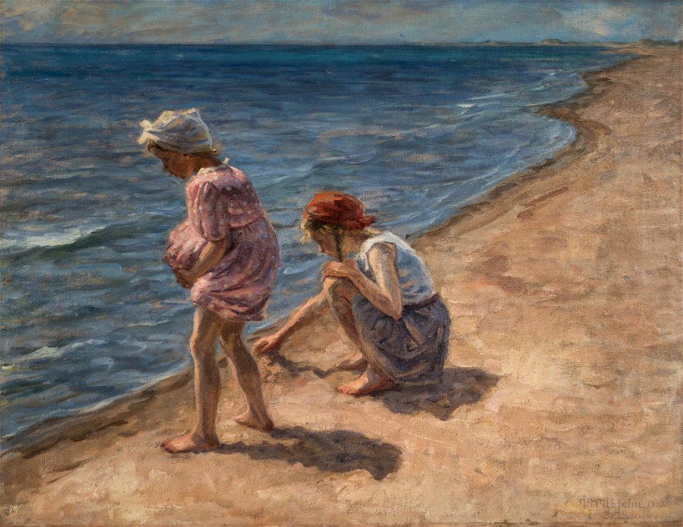 Johannes Wilhjelm, To piger på Skagen strand, 1910, SKM1410, Skagens Kunstmuseer