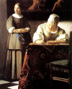 Johannes Vermeer - Lady Writing a Letter with Her Maid (detail) - WGA24698. Free illustration for personal and commercial use.