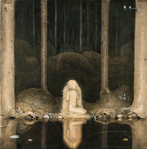 John Bauer - Princess Tuvstarr gazing down into the dark waters of the forest tarn. - Google Art Project. Free illustration for personal and commercial use.